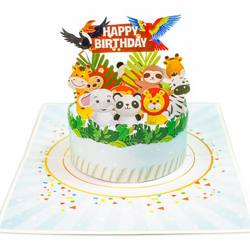 Young Jungle Birthday Cake for Kids Pop-Up Card